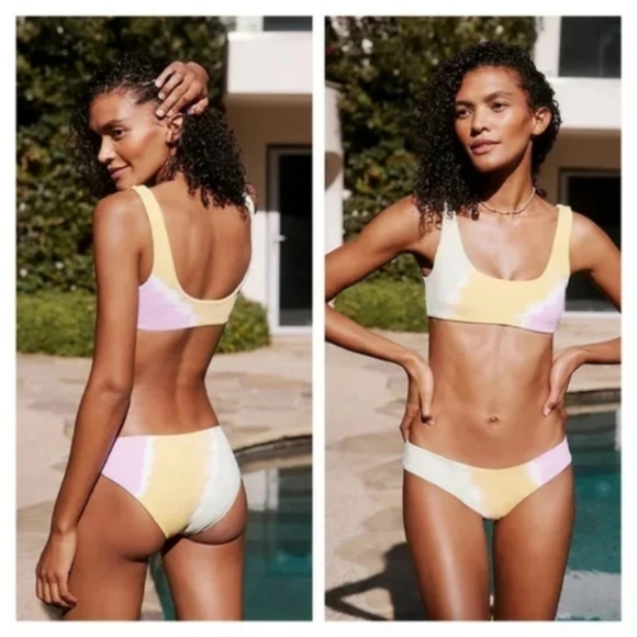 L*Space Lizzie Bikini Top Sandy Bottoms Diangonal Sunburst Tie Dye - Picture 5 of 6